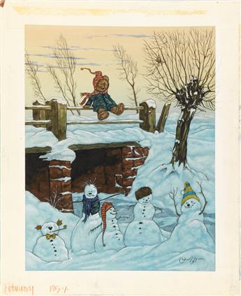 MICHAEL HAGUE. Teddy Bear and Snowmen.